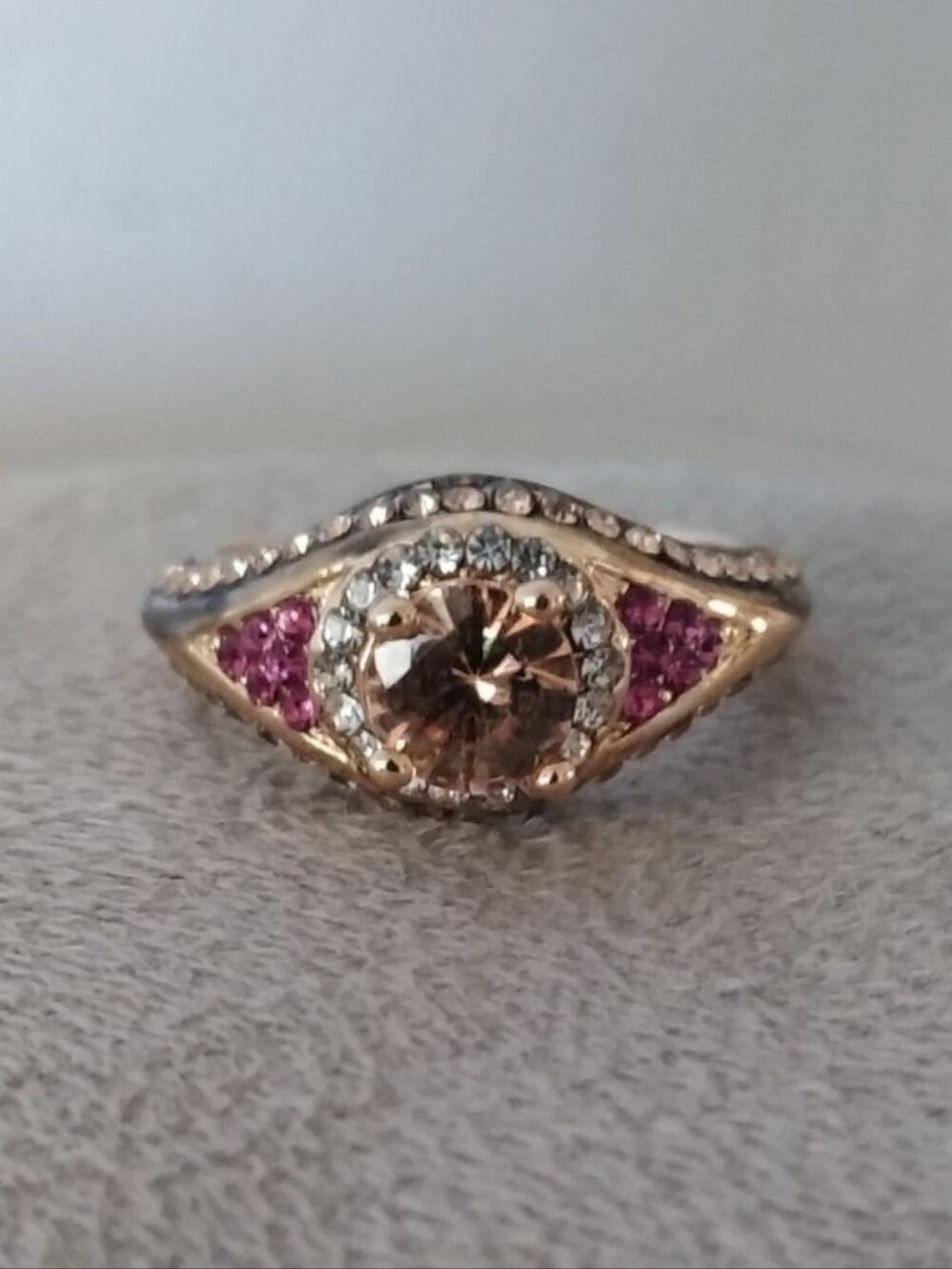 Vintage 14k Gold Over Silver Round Morganite Pink Tourmaline Accent Ring sz 6 - Picture 3 of 12